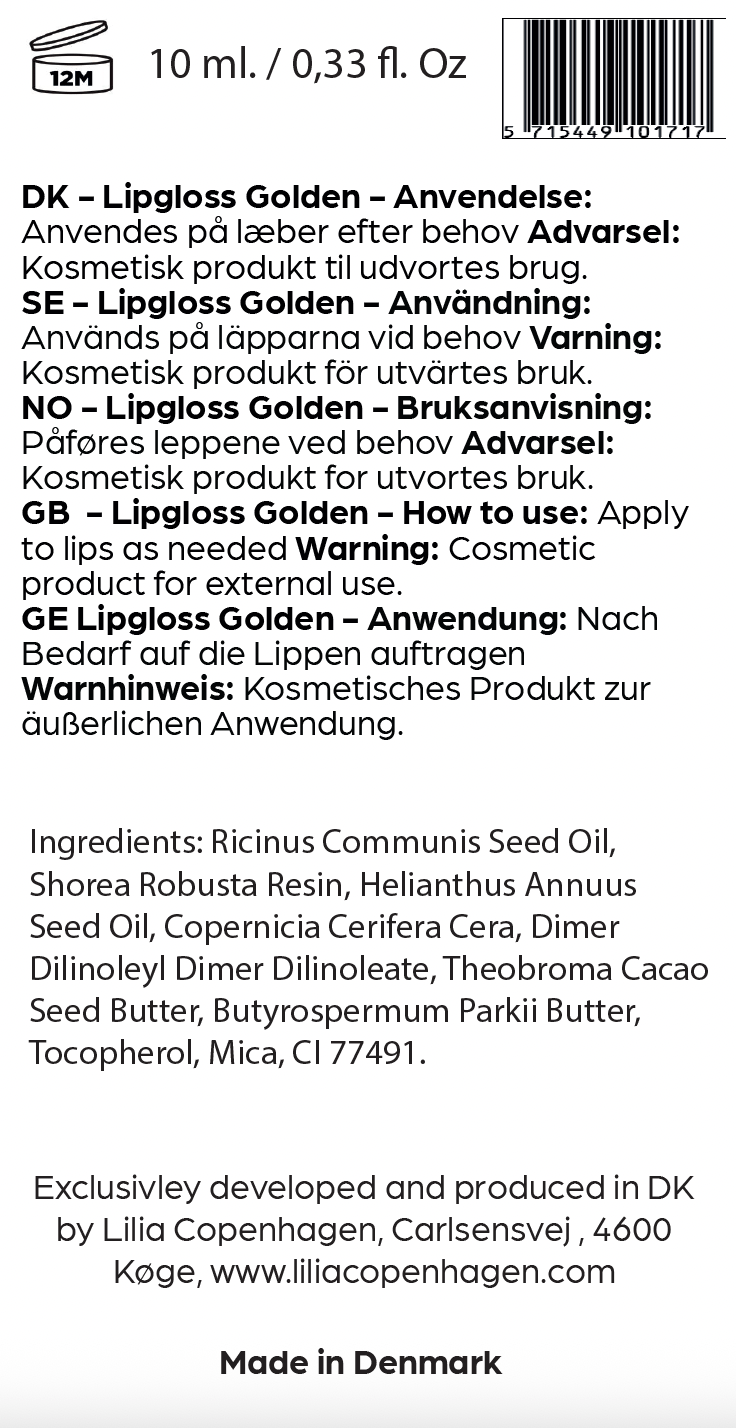 Lipgloss Golden - Vegan & Natural Shine, Made in DK - Lilia Copenhagen
