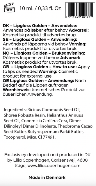 Lipgloss Golden - Vegan & Natural Shine, Made in DK - Lilia Copenhagen