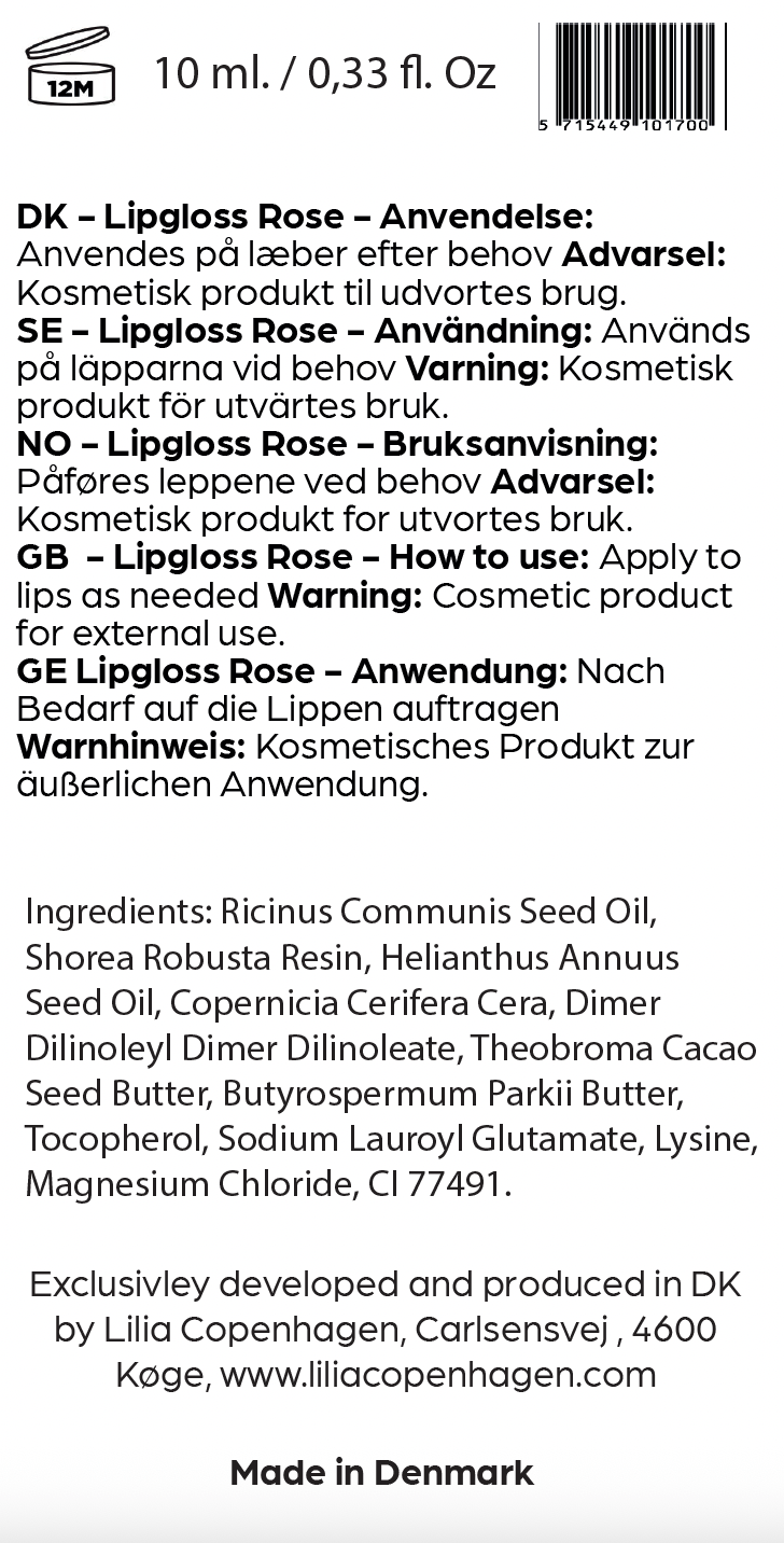 Lipgloss Rose - Vegan & Natural Shine, Made in DK - Lilia Copenhagen