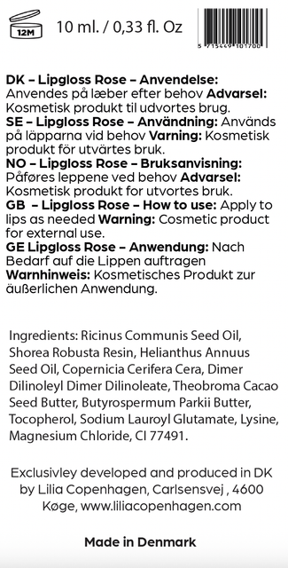 Lipgloss Rose - Vegan & Natural Shine, Made in DK - Lilia Copenhagen