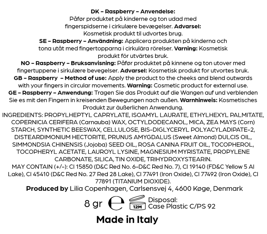 Creamy Blush Rasberry - Vegan & Natural, Paraben - Free, Made in EU - Lilia Copenhagen