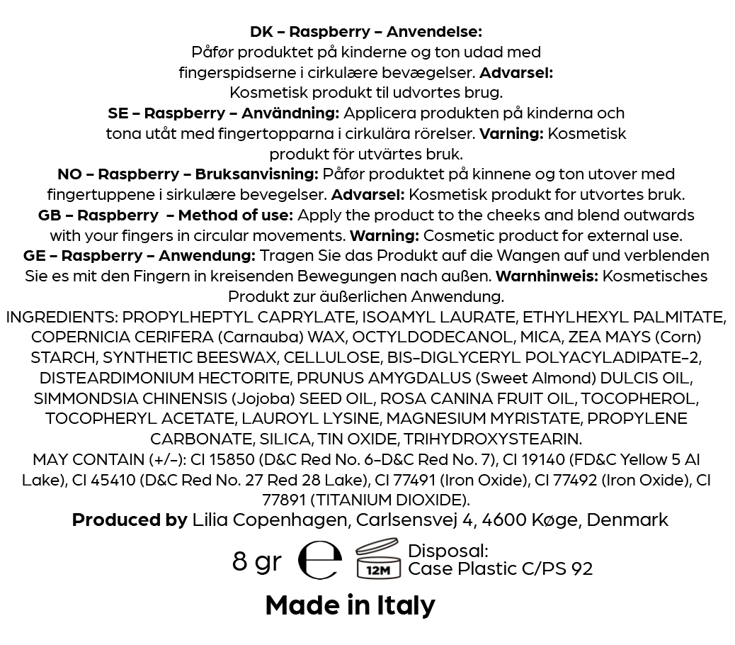 Creamy Blush Rasberry - Vegan & Natural, Paraben - Free, Made in EU - Lilia Copenhagen