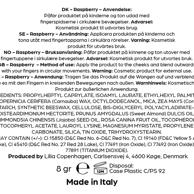 Creamy Blush Rasberry - Vegan & Natural, Paraben - Free, Made in EU - Lilia Copenhagen