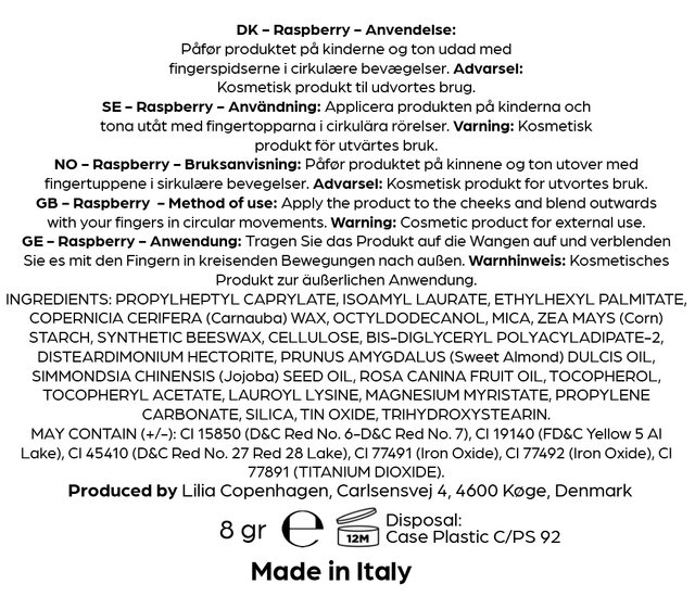 Creamy Blush Rasberry - Vegan & Natural, Paraben - Free, Made in EU - Lilia Copenhagen