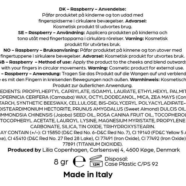 Creamy Blush Rasberry - Vegan & Natural, Paraben - Free, Made in EU - Lilia Copenhagen